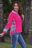 PREORDER- Juniper Plaid Pullover- Pink - Jess Lea Boutique