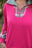 PREORDER- Juniper Plaid Pullover- Pink - Jess Lea Boutique