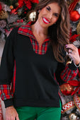 Juniper Pullover- Black/Red Plaid - Jess Lea Boutique