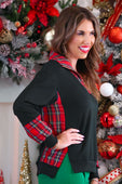Juniper Pullover- Black/Red Plaid - Jess Lea Boutique