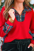 Juniper Pullover- Red/Black Plaid - Jess Lea Boutique