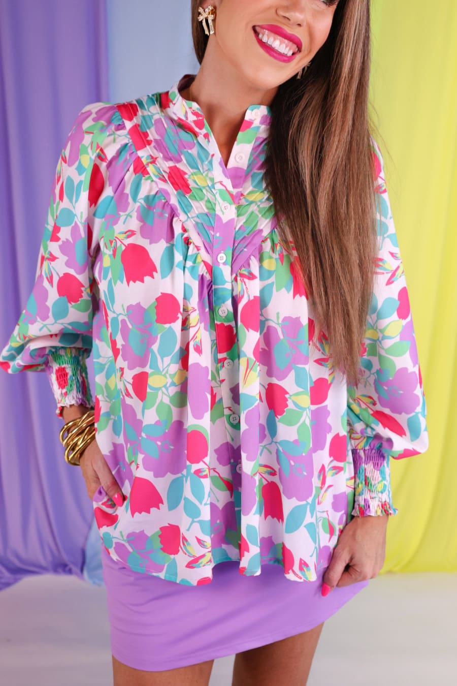 Katie Button Up Blouse, Pastel - Jess Lea Boutique