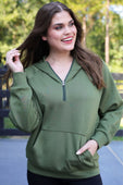 Kayla Luxe Hooded Quarter Zip Pullover- Olive - Jess Lea Boutique