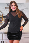 PREORDER-Keigan Mesh Top- Black Glitter - Jess Lea Boutique