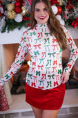 PREORDER- Keigan Mesh Top- Midnight Bow Christmas Edition - Jess Lea Boutique