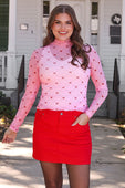 Keigan Mesh Top- Pink Heartlines - Jess Lea Boutique
