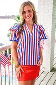 Kennedy Flutter Sleeve Blouse- Patriotic Stripes - Jess Lea Boutique