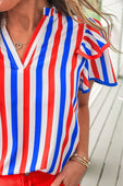 Kennedy Flutter Sleeve Blouse- Patriotic Stripes - Jess Lea Boutique