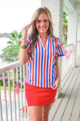 Kennedy Flutter Sleeve Blouse- Patriotic Stripes - Jess Lea Boutique