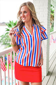 Kennedy Flutter Sleeve Blouse- Patriotic Stripes - Jess Lea Boutique