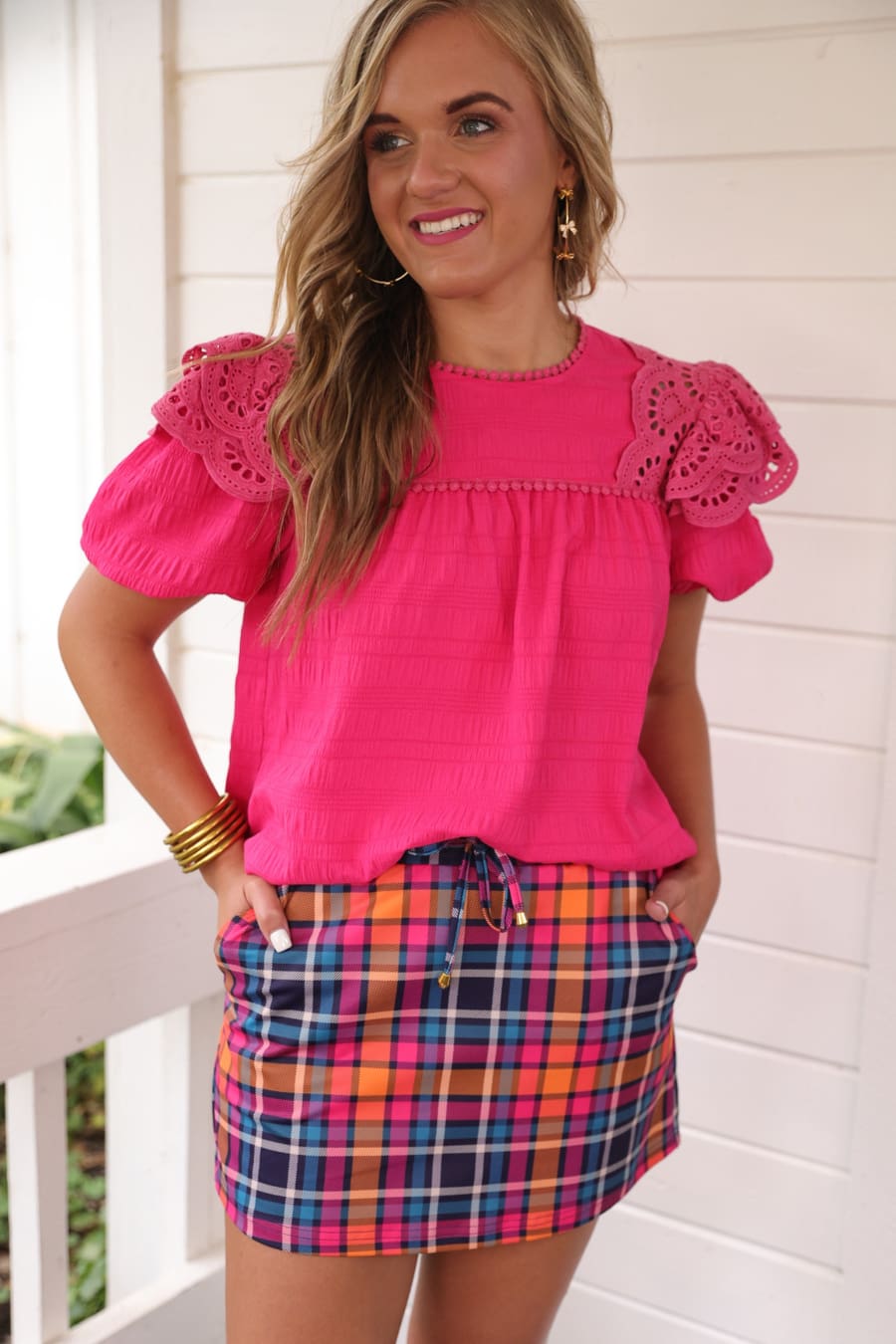 Kimber Eyelet Top, Pink - Jess Lea Boutique