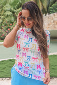 Kora Short Sleeve Mesh Top- Midnight Bow Neon Pastel - Jess Lea Boutique