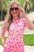Kora Short Sleeve Mesh Top- Pink Eternal Blossom - Jess Lea Boutique