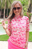 Kora Short Sleeve Mesh Top- Pink Eternal Blossom - Jess Lea Boutique