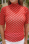 Kora Short Sleeve Mesh Top- Red Polka Dot - Jess Lea Boutique