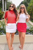 Kora Short Sleeve Mesh Top- Red Polka Dot - Jess Lea Boutique
