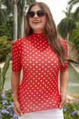 Kora Short Sleeve Mesh Top- Red Polka Dot - Jess Lea Boutique