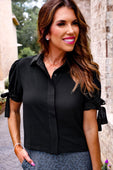 Lainey Tie Sleeve Top- Black - Jess Lea Boutique