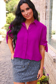 Lainey Tie Sleeve Top- Fuschia - Jess Lea Boutique