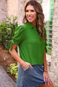 Lainey Tie Sleeve Top- Green - Jess Lea Boutique