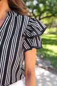 Layla Striped Flutter Sleeve Blouse- Black - Jess Lea Boutique