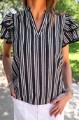 Layla Striped Flutter Sleeve Blouse- Black - Jess Lea Boutique