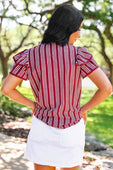 Layla Striped Flutter Sleeve Blouse- Maroon - Jess Lea Boutique