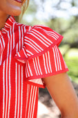 Layla Striped Flutter Sleeve Blouse- Red - Jess Lea Boutique