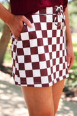 Let’s Go Checkered Skort- Maroon - Jess Lea Boutique