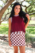 Let’s Go Checkered Skort- Maroon - Jess Lea Boutique