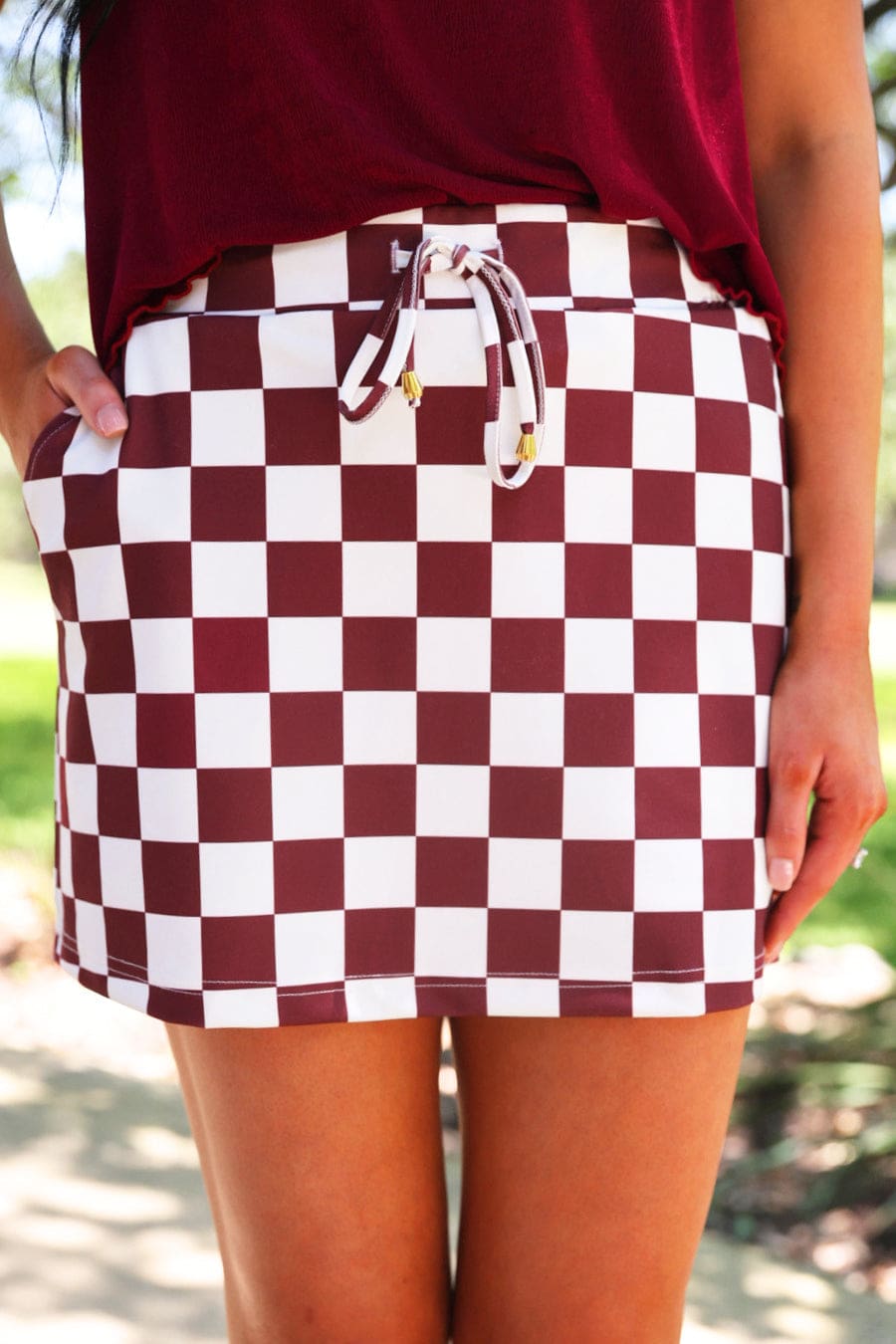 Let’s Go Checkered Skort- Maroon - Jess Lea Boutique