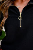 Levi Ribbed Quarter Zip Pullover- Black - Jess Lea Boutique