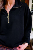 Levi Ribbed Quarter Zip Pullover- Black - Jess Lea Boutique