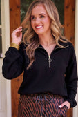 Levi Ribbed Quarter Zip Pullover- Black - Jess Lea Boutique