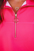 PREORDER- Levi Ribbed Quarter Zip Pullover- Neon Pink - Jess Lea Boutique