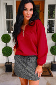 Levi Ribbed Quarter Zip Pullover- Red - Jess Lea Boutique