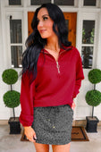 Levi Ribbed Quarter Zip Pullover- Red - Jess Lea Boutique
