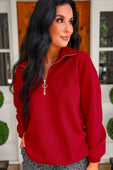 Levi Ribbed Quarter Zip Pullover- Red - Jess Lea Boutique