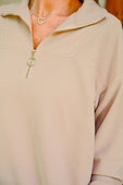 Levi Ribbed Quarter Zip Pullover- Taupe - Jess Lea Boutique