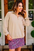 Levi Ribbed Quarter Zip Pullover- Taupe - Jess Lea Boutique
