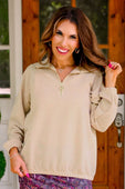Levi Ribbed Quarter Zip Pullover- Taupe - Jess Lea Boutique