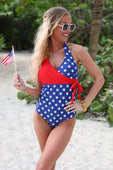 Liberty Wave Halter Swimsuit, Red/Blue - Jess Lea Boutique