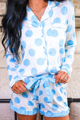Light Blue Dotty Darling Ruffle Pajama Set - Jess Lea Boutique