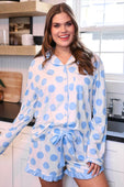 Light Blue Dotty Darling Ruffle Pajama Set - Jess Lea Boutique