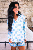 Light Blue Dotty Darling Ruffle Pajama Set - Jess Lea Boutique