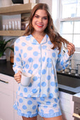 Light Blue Dotty Darling Ruffle Pajama Set - Jess Lea Boutique