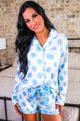 Light Blue Dotty Darling Ruffle Pajama Set - Jess Lea Boutique