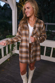 PREORDER Lola Flannel Tunic Top- Brown - Jess Lea Boutique
