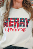 Merry Christmas Plaid Patch Luxe Pullover - Jess Lea Boutique