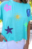 On Vacay Sequin Patch Top - Jess Lea Boutique